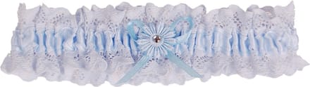 Kousenband blauw kant met bloemtje en strass