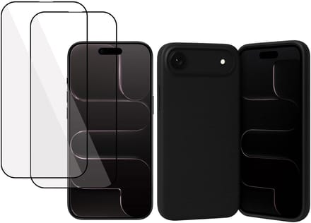 Technow hoesje + 2x Screenprotector geschikt voor iPhone 17 Air – Full Screen Tempered Glass - Liquid Back Case - Cover - Zwart