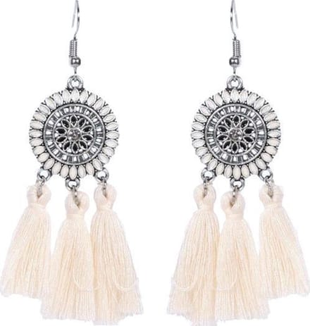 Fako Bijoux® - Oorbellen - Bohemia - Kwastjes - Wit