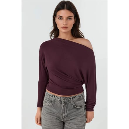 Asymmetrische Kragen Lange Mouw Elastische Trui T-Shirt