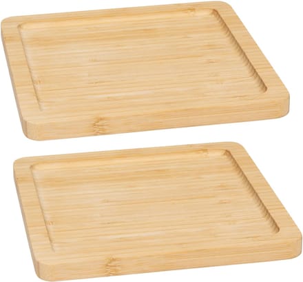5Five Serveerplankje voor hapjes/fingerfood - 2x - 20 x 20 cm - bamboe hout - borrelplank - tapasplank
