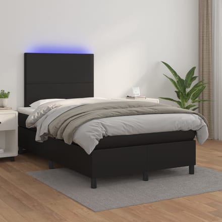 vidaXL - Boxspring - met - matras - en - LED - kunstleer - zwart - 120x200 - cm