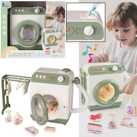 INTERACTIEVE speelgoed wasmachine met accessoires, AUTOMATISCH voor kinderen, BEWEGENDE trommel, LICHT, GELUID 3+