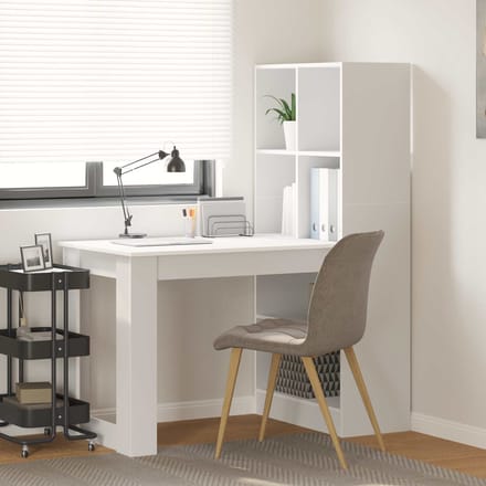 White Desk with Book Shelf Student Study Table Office Desk Engineered Wood 122x67x145cm