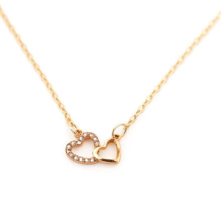 Goudkleurige kettinkje - dames collier - dubbel hartje -strass - 45-49 cm - double hearts