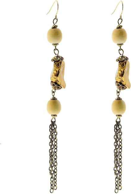 Behave - Goudkleurige oorhangers met hout en ketting - Boho chic stijl