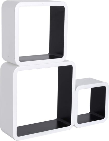 Bolt Edge Cube Wandplank - Zwevend - Zwart - Set van 3 - Hout MDF