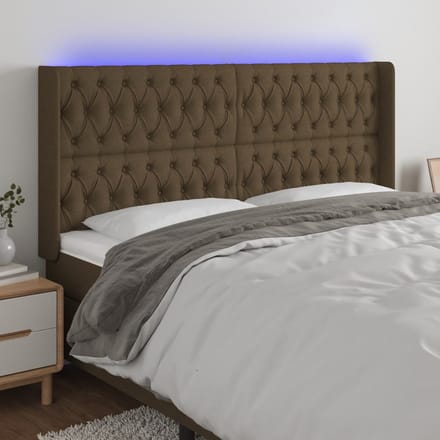 vidaXL - Hoofdbord - LED - 203x16x118/128 - cm - stof - donkerbruin