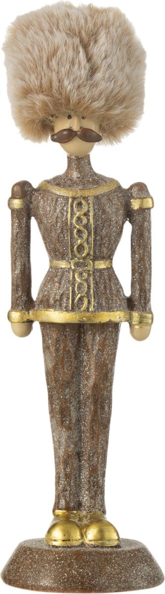 J-Line figuur Notenkraker Bont Hoed Glitter - polyresin - bruin - small