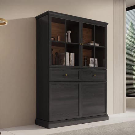 Meubella - Vitrinekast Leroy - Zwart eiken - 114 cm