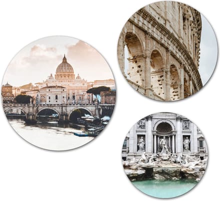 Forex Muurcirkel Set -  Set Rome - Set van 3 Wandcirkels met Ophangsystemen - 20x25x30