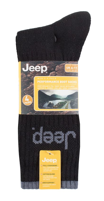 Jeep - 4-pack anti-blaar luxe laarzensokken voor heren - Zwart / Houtskool