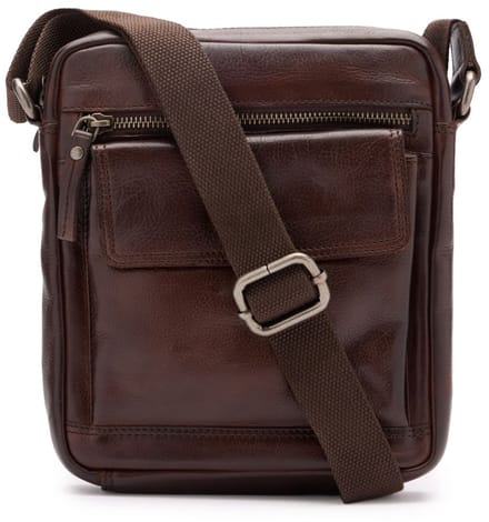Manfield - Bruine leren unisex schoudertas