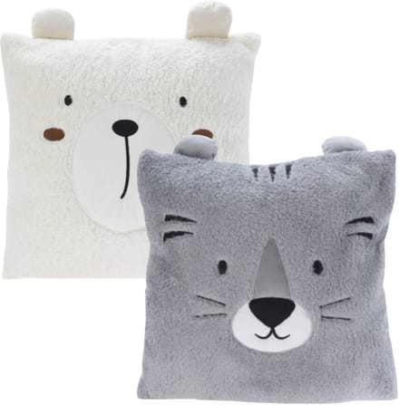 Excellent Houseware Dieren sierkussen - kinderkamer - grijs / wit - 43 cm - polyester - met oren
