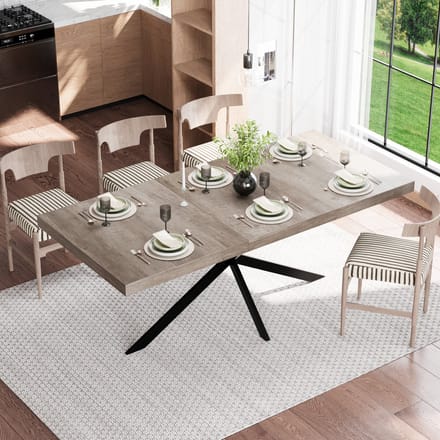REDOM - Uitschuifbare Eettafel - Met Opberglade - Industrieel - Voor Eetkamer - MDF En Metaal - Grijs - 140-180 X 80 X 76 Cm