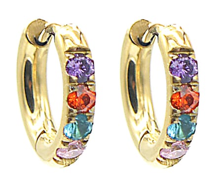 Dielay - Oorringen met Zirkonia - RVS - 12 mm - Goudkleurig en Multicolor