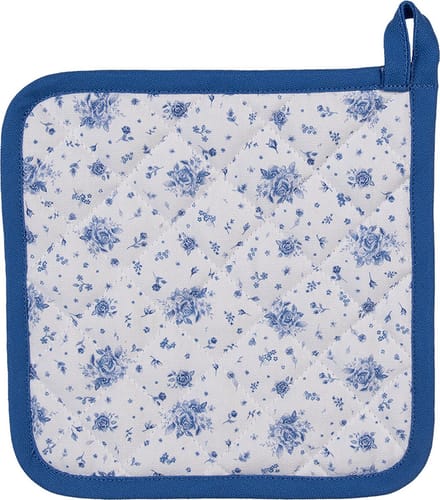 Clayre & Eef Pannenlap 20x20 cm Wit Blauw Katoen Roosjes