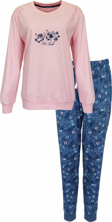Tenderness Dames Pyjama - Katoen - Lange Mouwen - Roze - Maat M