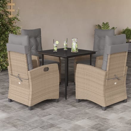 vidaXL - 5-delige - Tuinset - met - kussens - poly - rattan - gemengd - beige