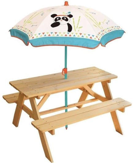Picknicktafel voor kinderen - FUN HOUSE - INDIAN PANDA - Hout - Inclusief parasol