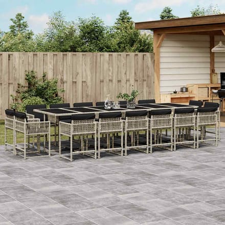 vidaXL - 17-delige - Tuinset - met - kussens - poly - rattan - lichtgrijs