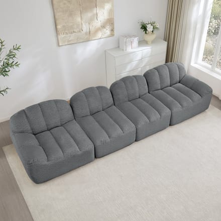 Modulaire Loungebank 4-Zits - Diepe Zit - Grijze Teddy Sofa - Flexibel Modulair Design