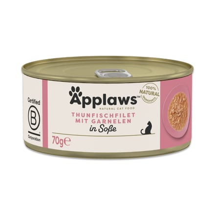 4 x 70 g + 2 x 70 g gratis! Applaws natvoer voor katten 6 x 70 g -  Tonijnfilet met garnalen in Saus 6 x 70 g