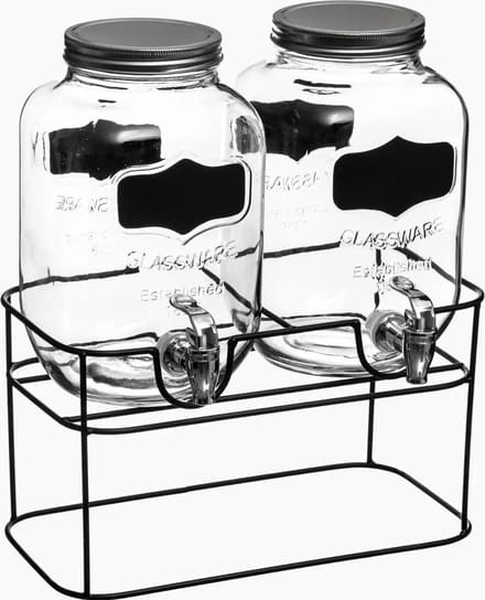 Secret de Gourmet Glazen Drankjesdispenserset voor Frisdrank of Iced Tea - 2 Delig, 4 Liter, Zwart & Transparant