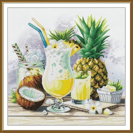 Borduurpakket Nova Sloboda - Pina Colada - bedrukte achtergrond - 2351