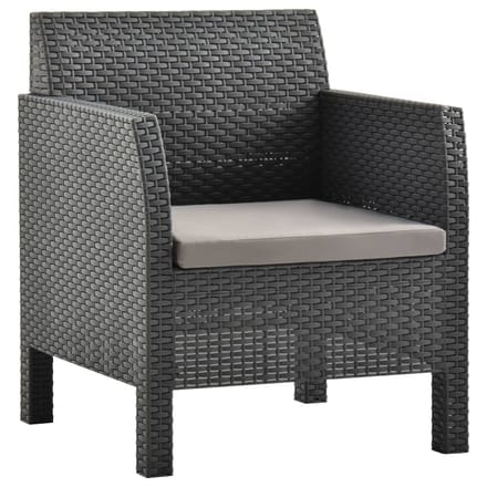vidaXL - Tuinstoel - met - kussen - antraciet - 63x65x76 - cm - PP - rattan
