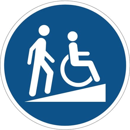Toegankelijk via hellende oprit sticker | 20 cm