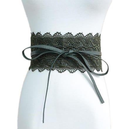 Dames kunstleer wikkel rond Obi-stijl tailleband riem kanten riem None legergroene kleur