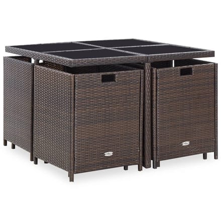 vidaXL - 9-delige - Tuinset - met - kussens - poly - rattan - bruin