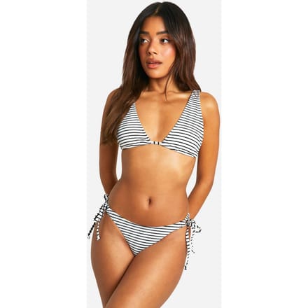 boohoo Dames Mono Streep Rib Tie Zijkant Bikini Slip | Wit | Maat: 44