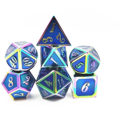 Lapi Toys - Dnd dice - Dnd dobbelstenen - Metal dice - Incl. dice bag - Regenboog