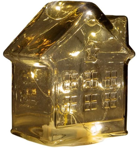 LED Huisje glas amber H14cm