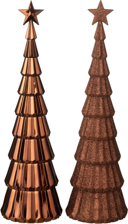 J-Line decoratie Kerstboom + Ster - kunststof - bruin - 2 stuks