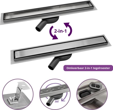 CityLine douchegoot - RVS - 70cm - Flex uitloop - Omkeerbaar Tegelrooster