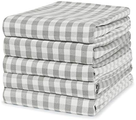 Stevige Geruite Theedoeken Set van 5 | 50 x 70 cm | Grijs Ruit | Absorberende Keukendoeken