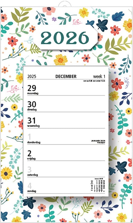 MGPcards - Week Scheurkalender 2026 - Week begint op maandag - 21 x 34 cm - Bloemen - Wit
