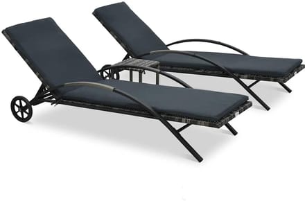 vidaXL Ligbedden met tafel poly rattan antraciet