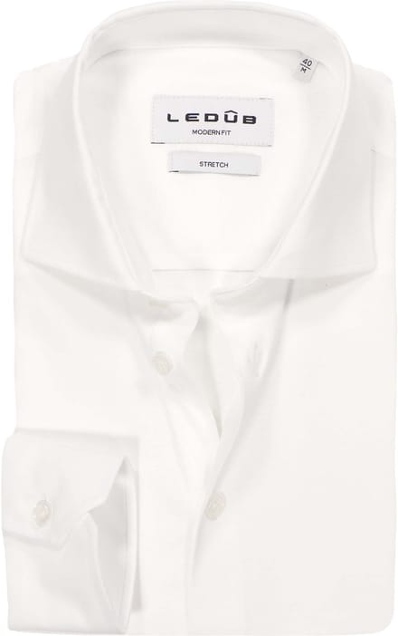 Ledub modern fit overhemd - jersey - wit - Strijkvriendelijk - Boordmaat: 38 (EU maat: S)