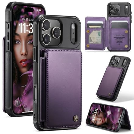 Luxe Portemonnee Backcover met Anti-RFID kaarthouders voor iPhone 17 Pro Max _ Paars