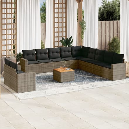 vidaXL - 12-delige - Loungeset - met - kussens - poly - rattan - grijs