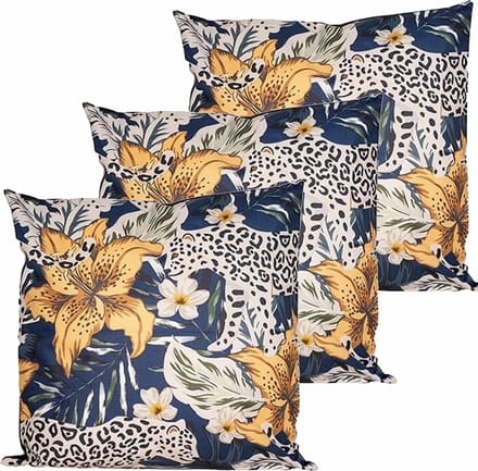 Anna's collection buitenkussen bloem - 3x - blauw/geel - 45 x 45 cm - Water en UV bestendig