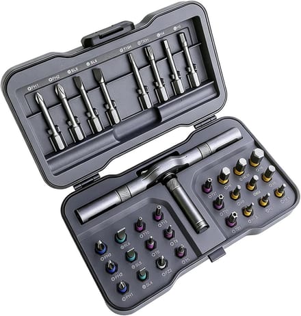 Schroefdriver Ratel Set - Precisie Bits - Reparatie Klussen - Magnetische Grip - 32 Delig - Grijs