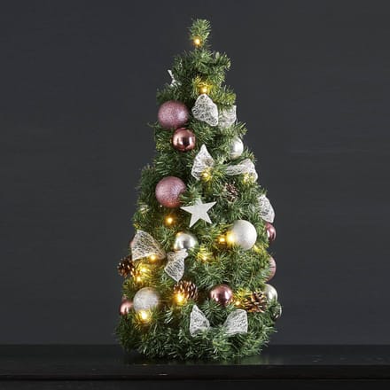 Mini versierde Kerstboom "Noel" 65cm -lichtkleur: Warm Wit -Werkt op batterijen -Met timer functie -Kerstdecoratie