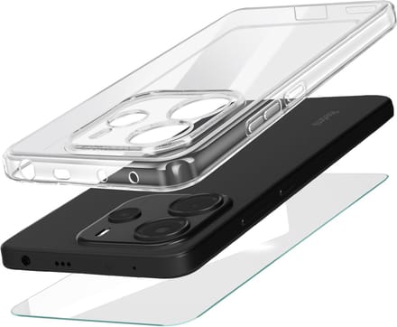 Mayaxess, Beschermingspakket voor Redmi Note 14 4G Soft Shell en gehard glas, Transparant