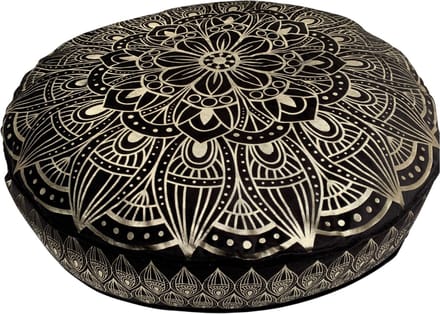 Rocaflor Zitkussen fluweel rond zwart goud mandala print 70 cm