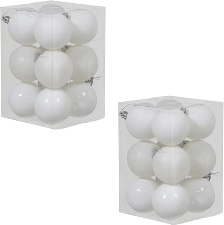 Othmar Decorations Christmas White Satin - 24x witte kunststof kerstballen 6 cm - glans - mat - glitter - onbreekbaar